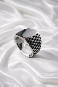 Men’s Signet Ring In Silver ( checkered)