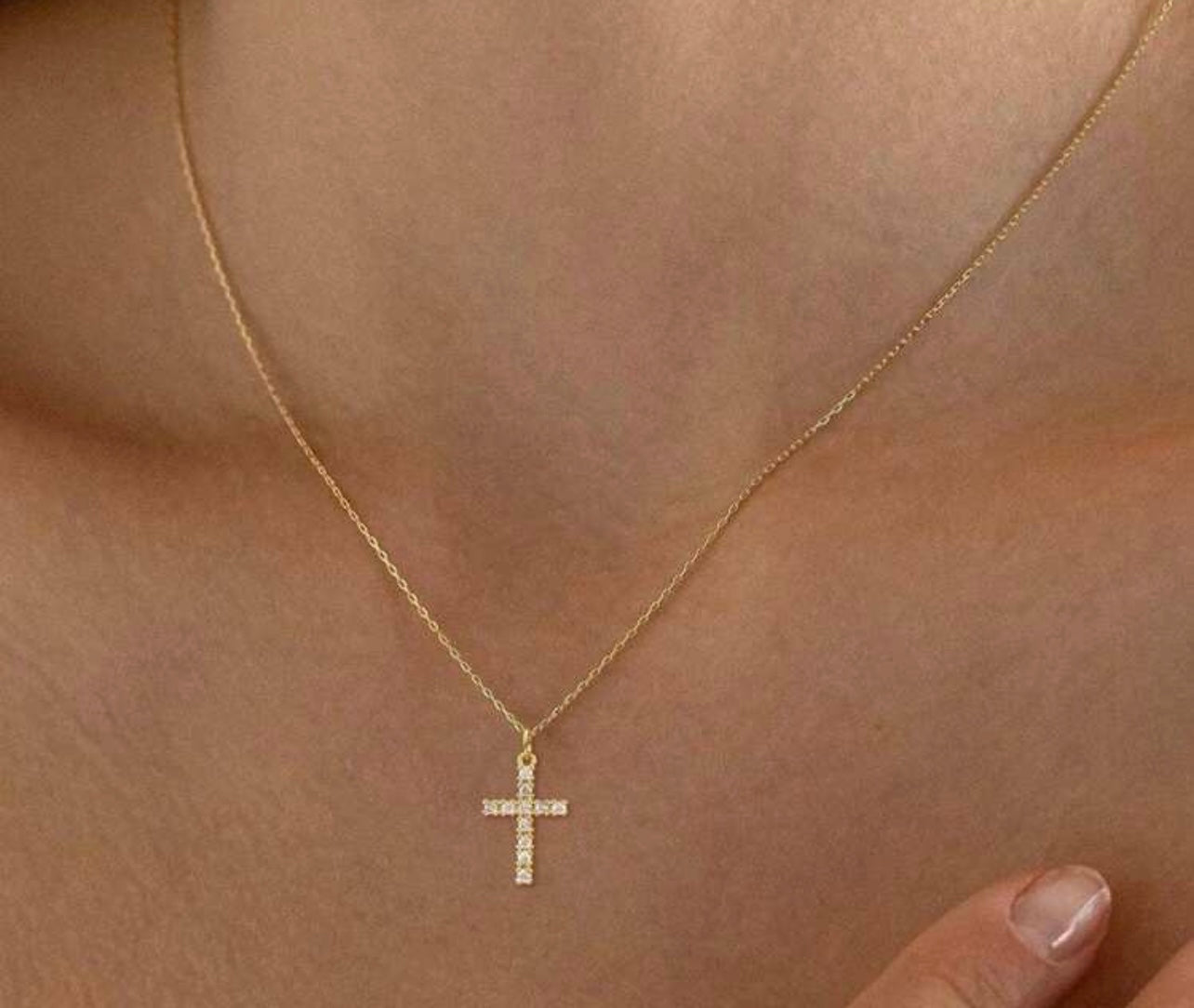 Cross Pendant with Cubics in Gold